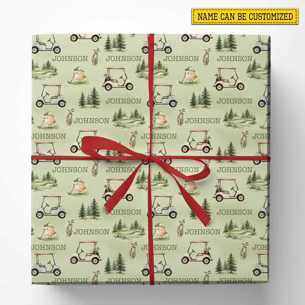 Personalized Golf Wrapping Paper, Golf Cart And Birdie Pattern Wrapping Paper Rolls, Gift Wrap For Golf Lover