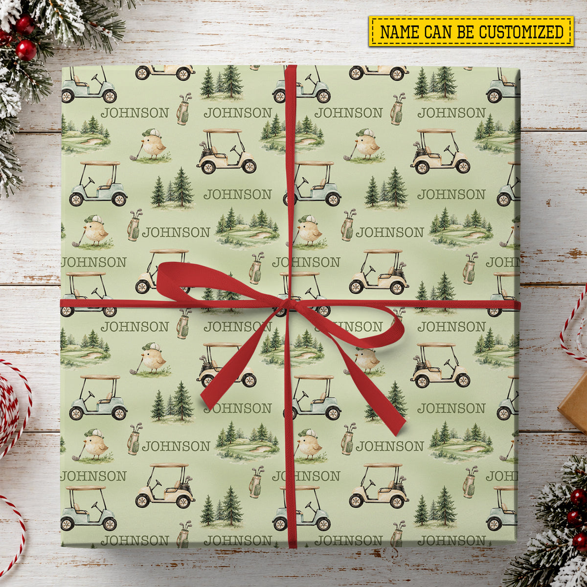 Personalized Golf Wrapping Paper, Golf Cart And Birdie Pattern Wrapping Paper Rolls, Gift Wrap For Golf Lover