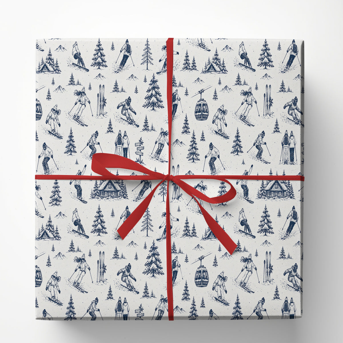 Vintage Christmas Skiing Wrapping Paper, Alpine Mountain Snowy Pine Trees Wrapping Paper Rolls, Xmas Gift Wrap For Skiing Lovers