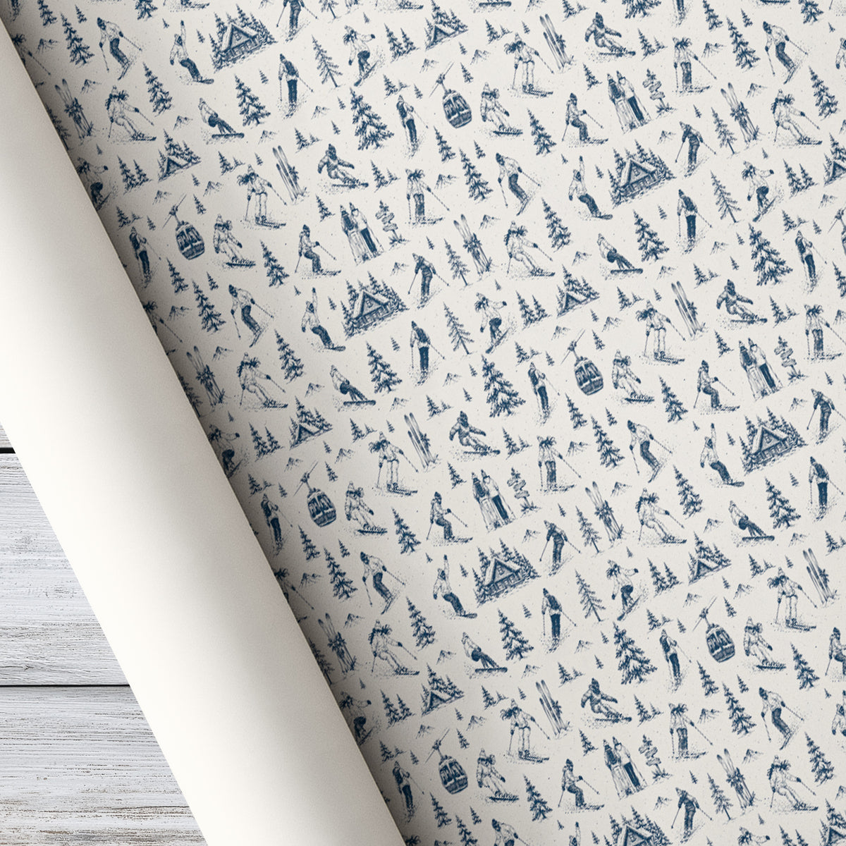 Vintage Christmas Skiing Wrapping Paper, Alpine Mountain Snowy Pine Trees Wrapping Paper Rolls, Xmas Gift Wrap For Skiing Lovers