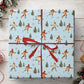Vintage Ice Skating Christmas Wrapping Paper, Light Blue Winter Wonderland Pine Trees Wrapping Paper Rolls, Xmas Gift Wrap For Ice Skating Lovers