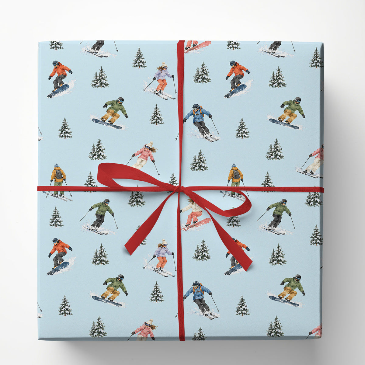 Skiing & Snowboarding Wrapping Paper, Watercolor Skiers And Snowboarders Pattern Wrapping Paper Rolls, Gift Wrap For Skiing & Snowboarding Lover