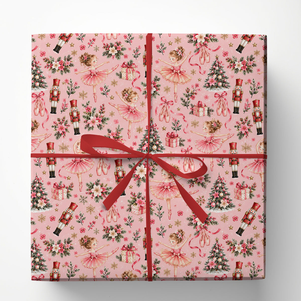 Vintage Christmas Nutcracker Ballet Wrapping Paper, Pink Ballerina And Nutcracker Soldiers Pattern Wrapping Paper Rolls, Xmas Gift Wrap For Ballet Lover
