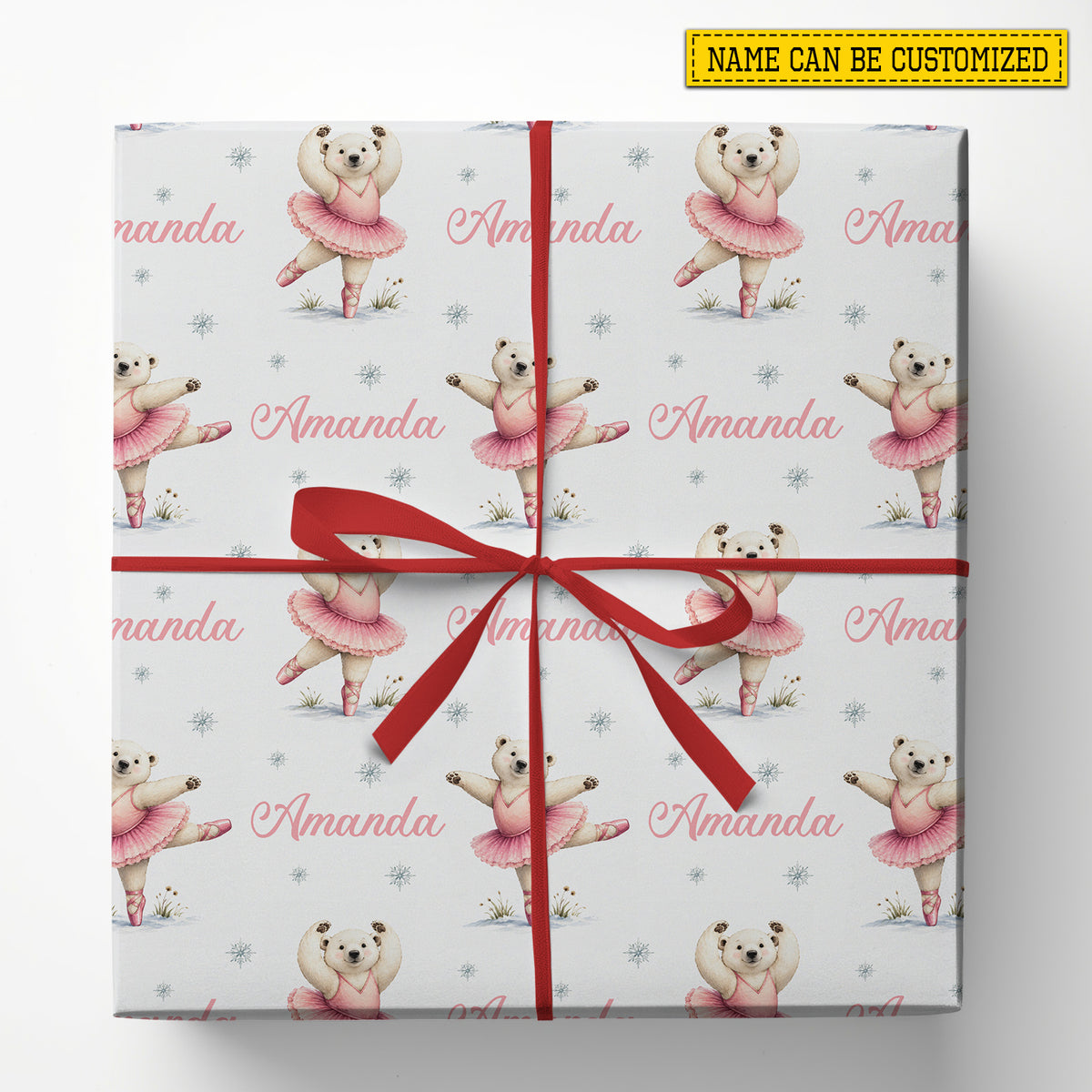Cute Personalized Polar Bear Ballerina Wrapping Paper, Pink Ballet Bear Wrapping Paper Rolls, Gift Wrap For Ballet Lover