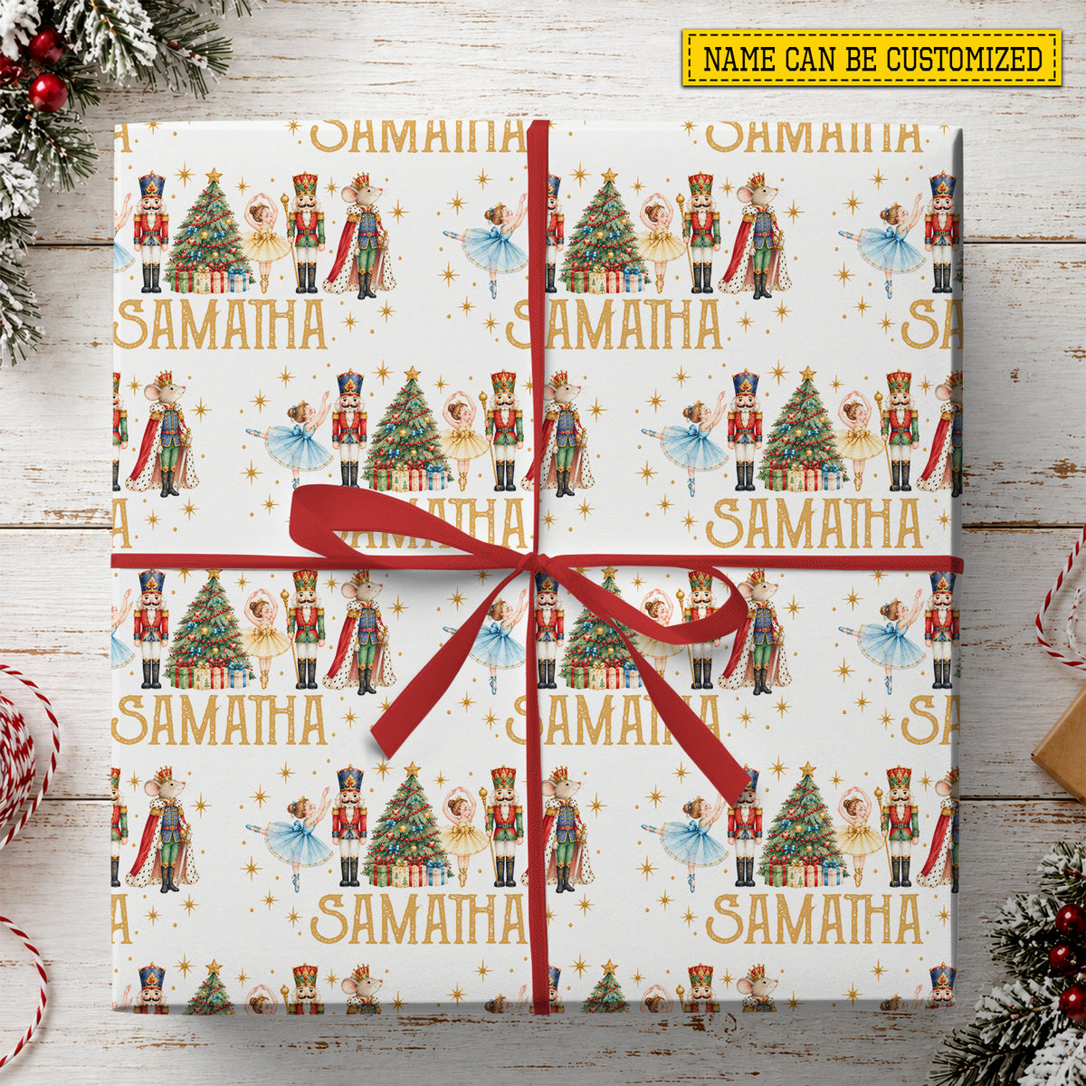 Personalized Christmas Nutcracker Wrapping Paper, Ballerina And Mouse King Wrapping Paper Rolls, Xmas Gift Wrap For Ballet Lover