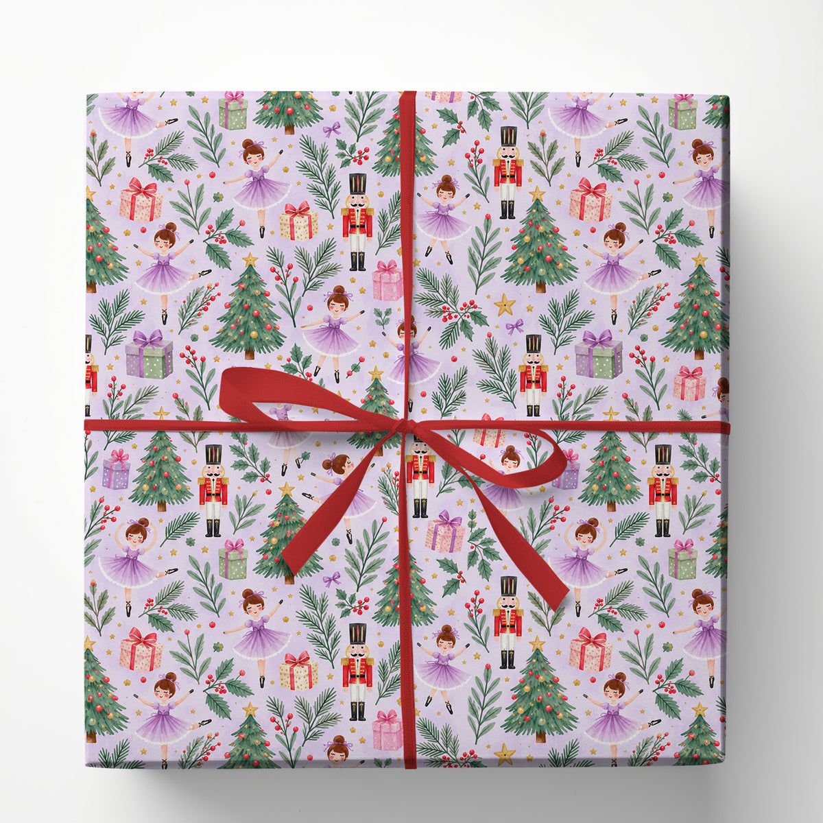 Christmas Nutcracker Ballet Wrapping Paper, Purple Ballerina And Nutcracker Soldier Pattern Wrapping Paper Rolls, Xmas Gift Wrap For Ballet Lover