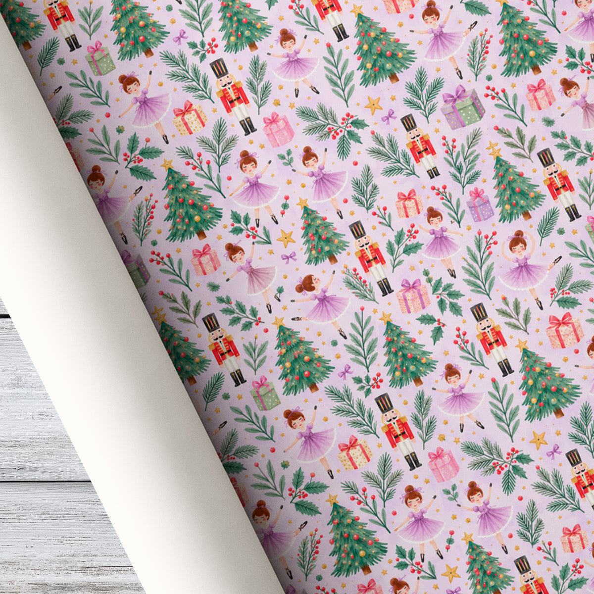Christmas Nutcracker Ballet Wrapping Paper, Purple Ballerina And Nutcracker Soldier Pattern Wrapping Paper Rolls, Xmas Gift Wrap For Ballet Lover