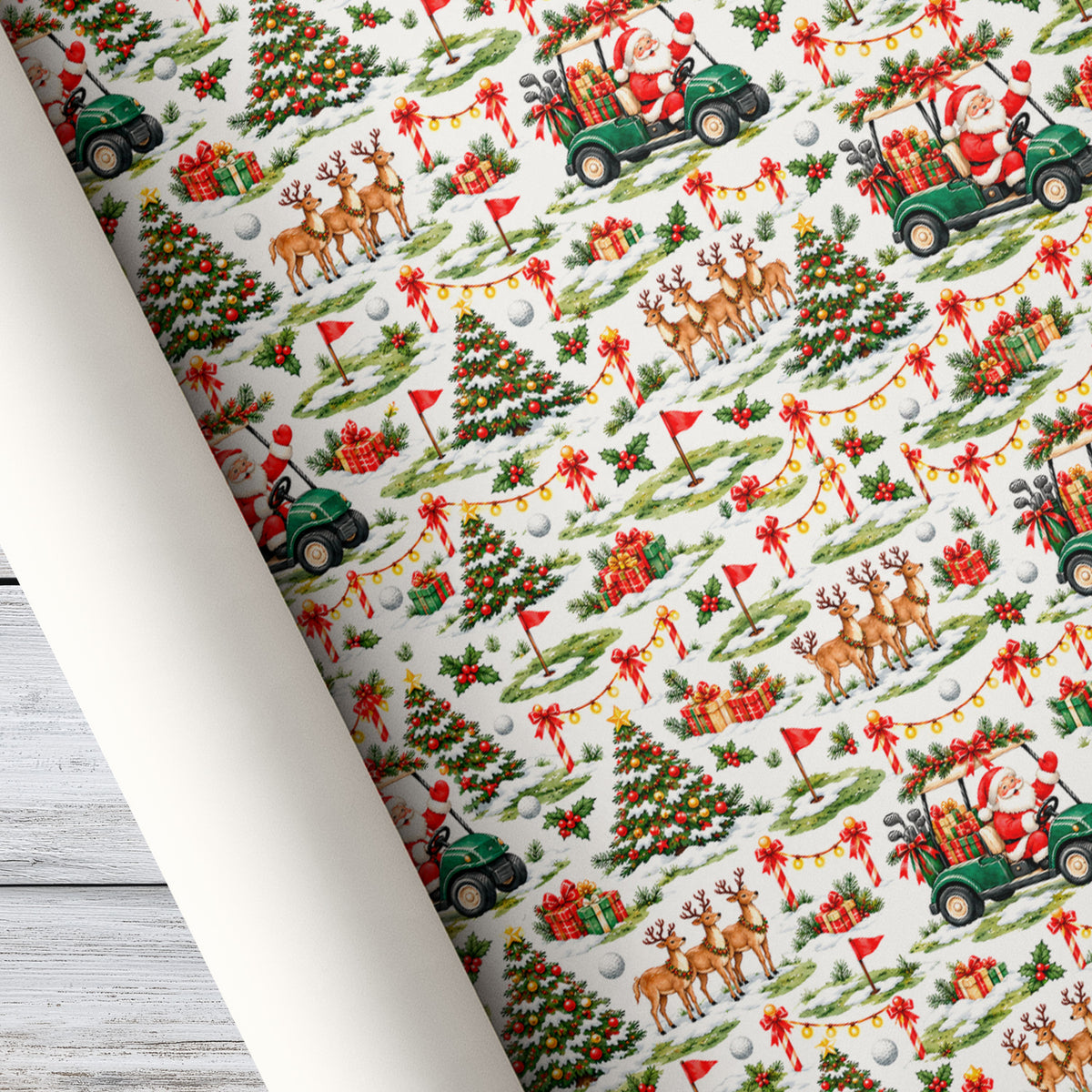 Christmas Golf Wrapping Paper, Santa Driving Golf Cart With Reindeer Wrapping Paper Rolls, Xmas Gift Wrap For Golf Lover