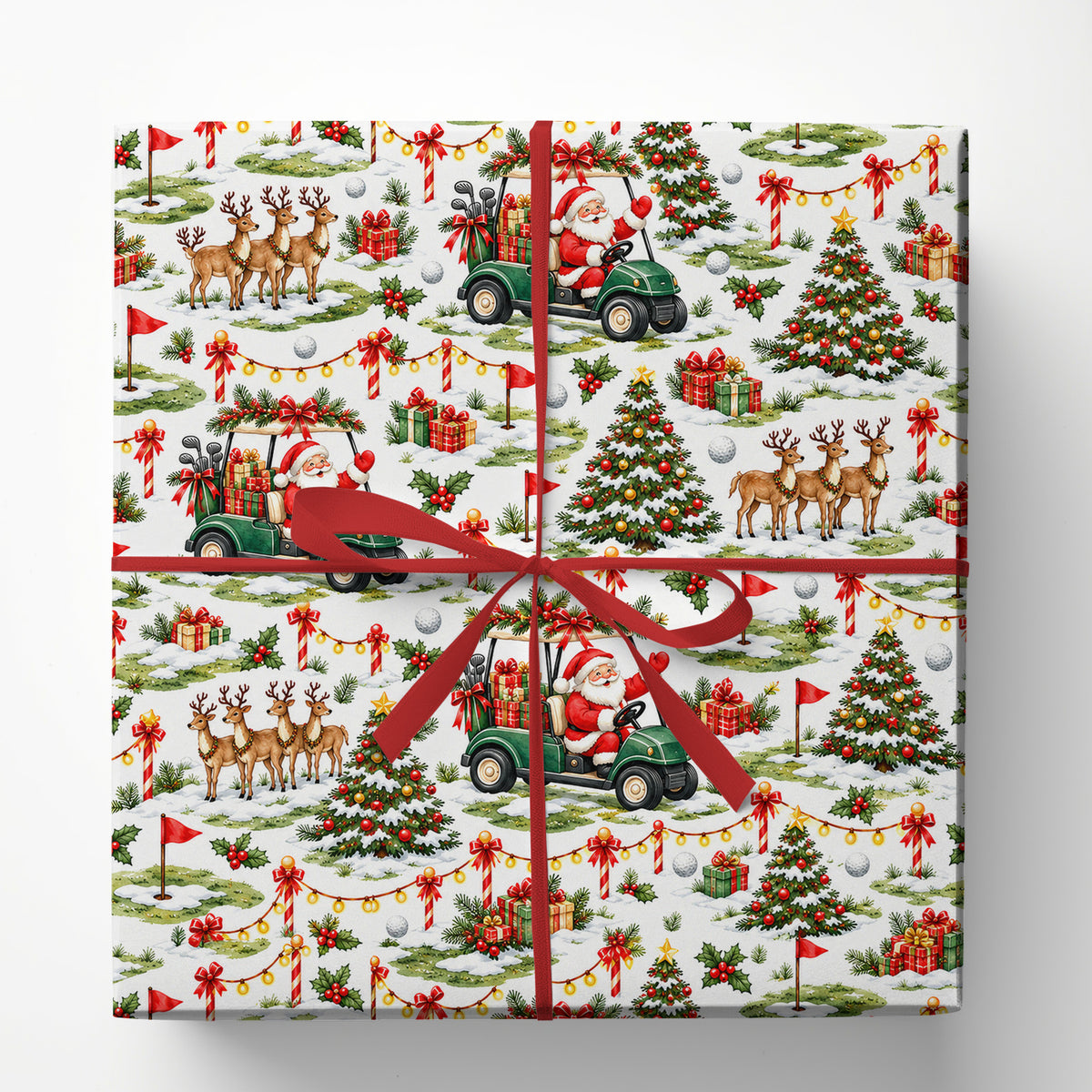 Christmas Golf Wrapping Paper, Santa Driving Golf Cart With Reindeer Wrapping Paper Rolls, Xmas Gift Wrap For Golf Lover