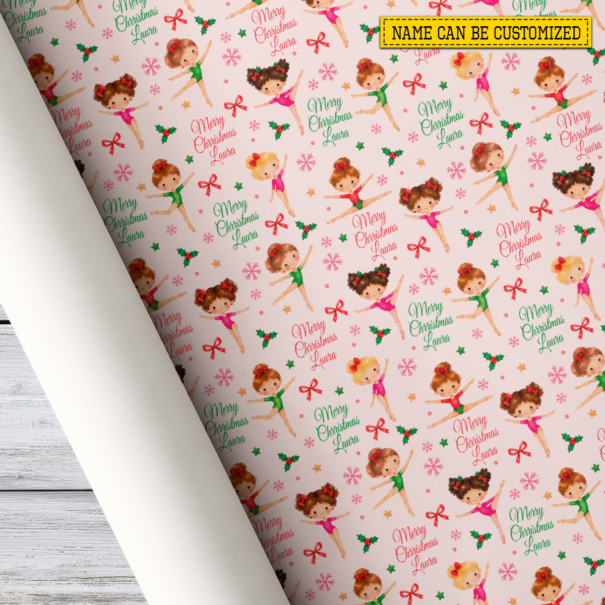 Personalized Christmas Gymnastics Wrapping Paper, Merry Christmas Gymnast Girl Wrapping Paper Rolls, Xmas Gift Wrap For Gymnastics Lover