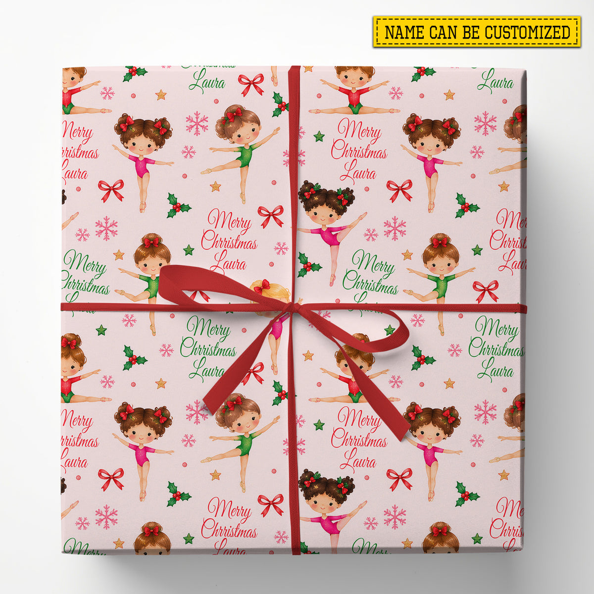 Personalized Christmas Gymnastics Wrapping Paper, Merry Christmas Gymnast Girl Wrapping Paper Rolls, Xmas Gift Wrap For Gymnastics Lover