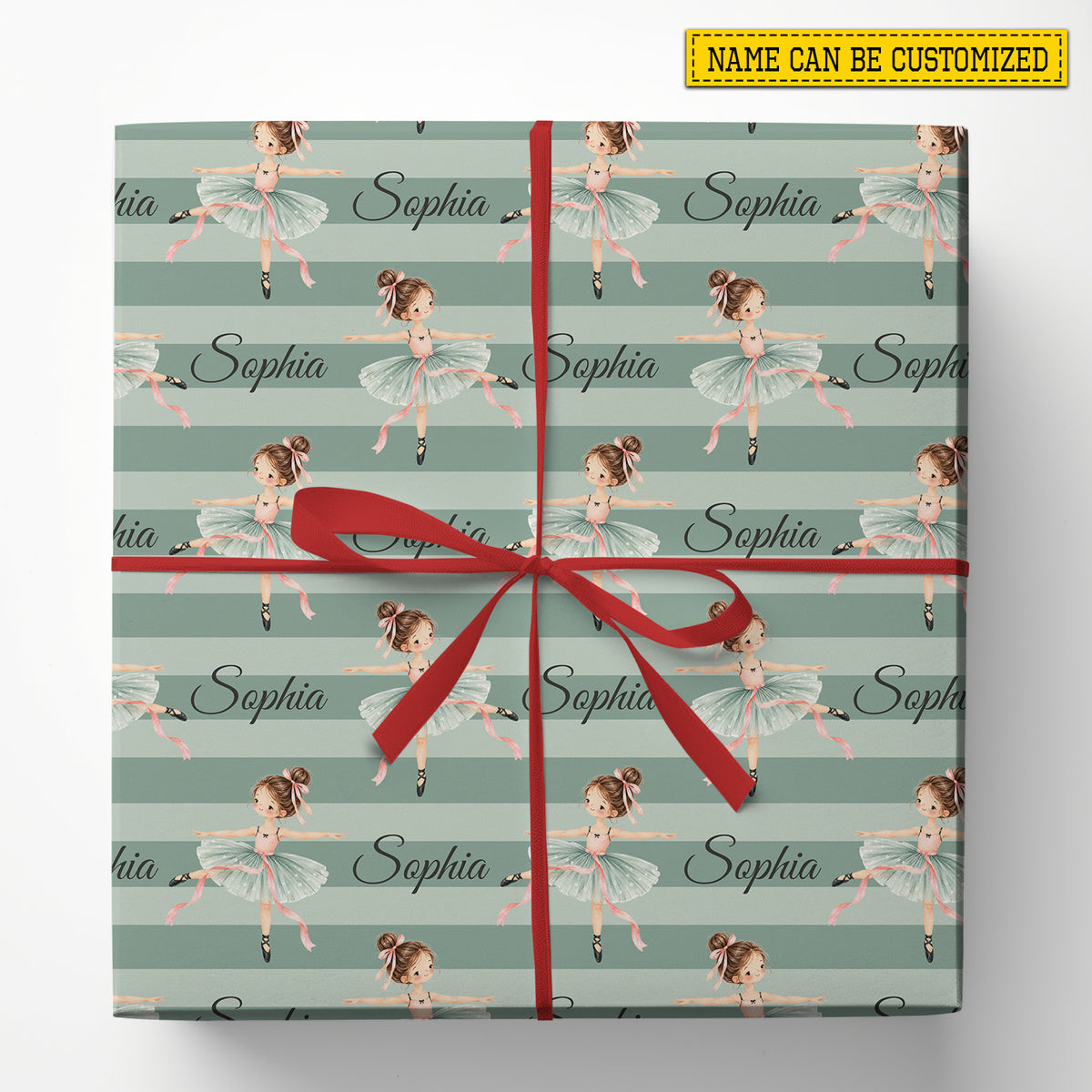 Cute Personalized Ballerina Wrapping Paper, Sage Green Ballet Dancer Wrapping Paper Rolls, Gift Wrap For Ballet Lover