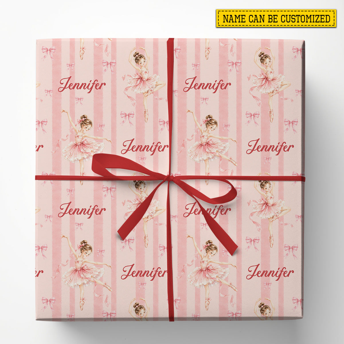 Cute Personalized Ballerina Wrapping Paper, Pink Ballet Dancer And Coquette Bows Wrapping Paper Rolls, Gift Wrap For Ballet Lover