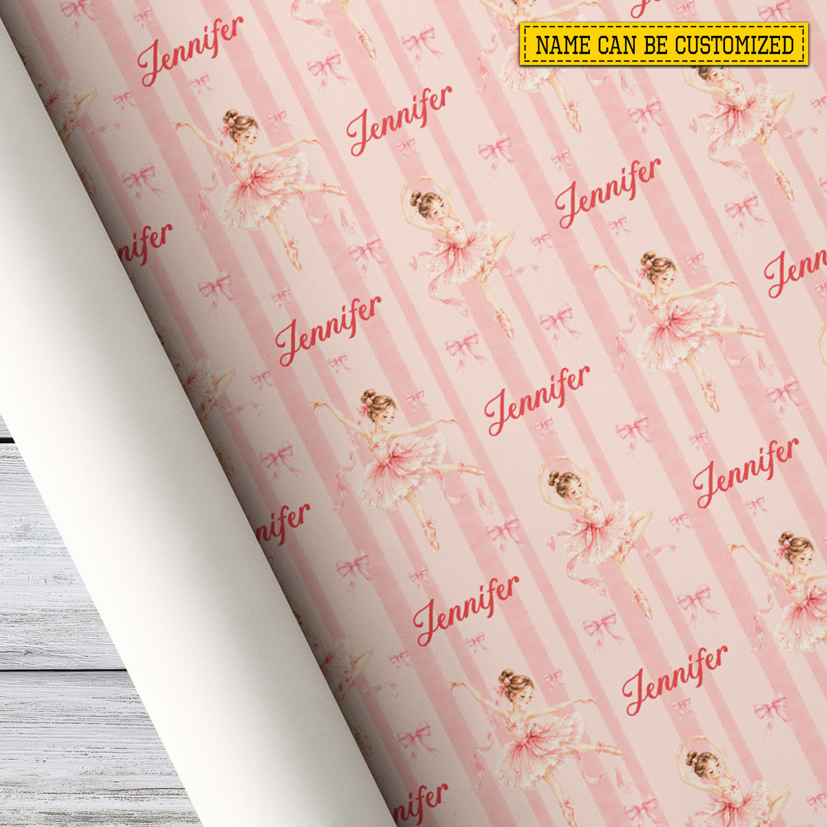 Cute Personalized Ballerina Wrapping Paper, Pink Ballet Dancer And Coquette Bows Wrapping Paper Rolls, Gift Wrap For Ballet Lover