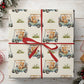 Cute Golf Cart Wrapping Paper, Teddy Bear And Bunny Golfing Pattern Wrapping Paper Rolls, Gift Wrap For Golf Lover