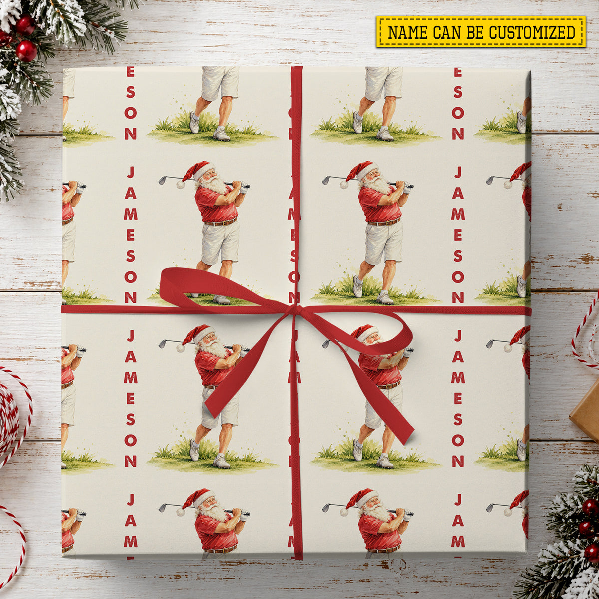 Personalized Christmas Golf Wrapping Paper, Golfing Santa Wrapping Paper Rolls, Xmas Gift Wrap For Golf Lover