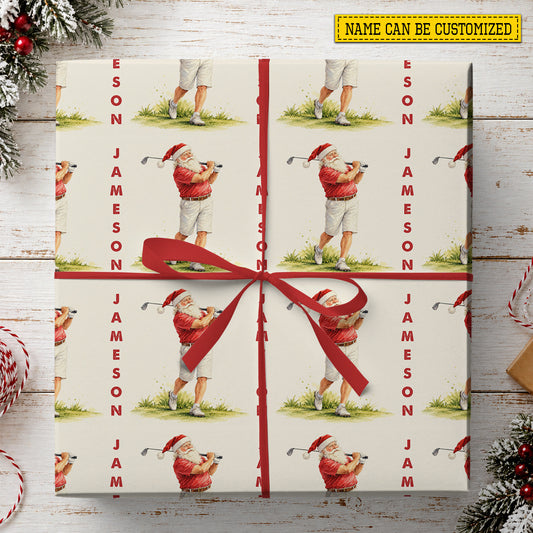 Personalized Christmas Golf Wrapping Paper, Golfing Santa Wrapping Paper Rolls, Xmas Gift Wrap For Golf Lover