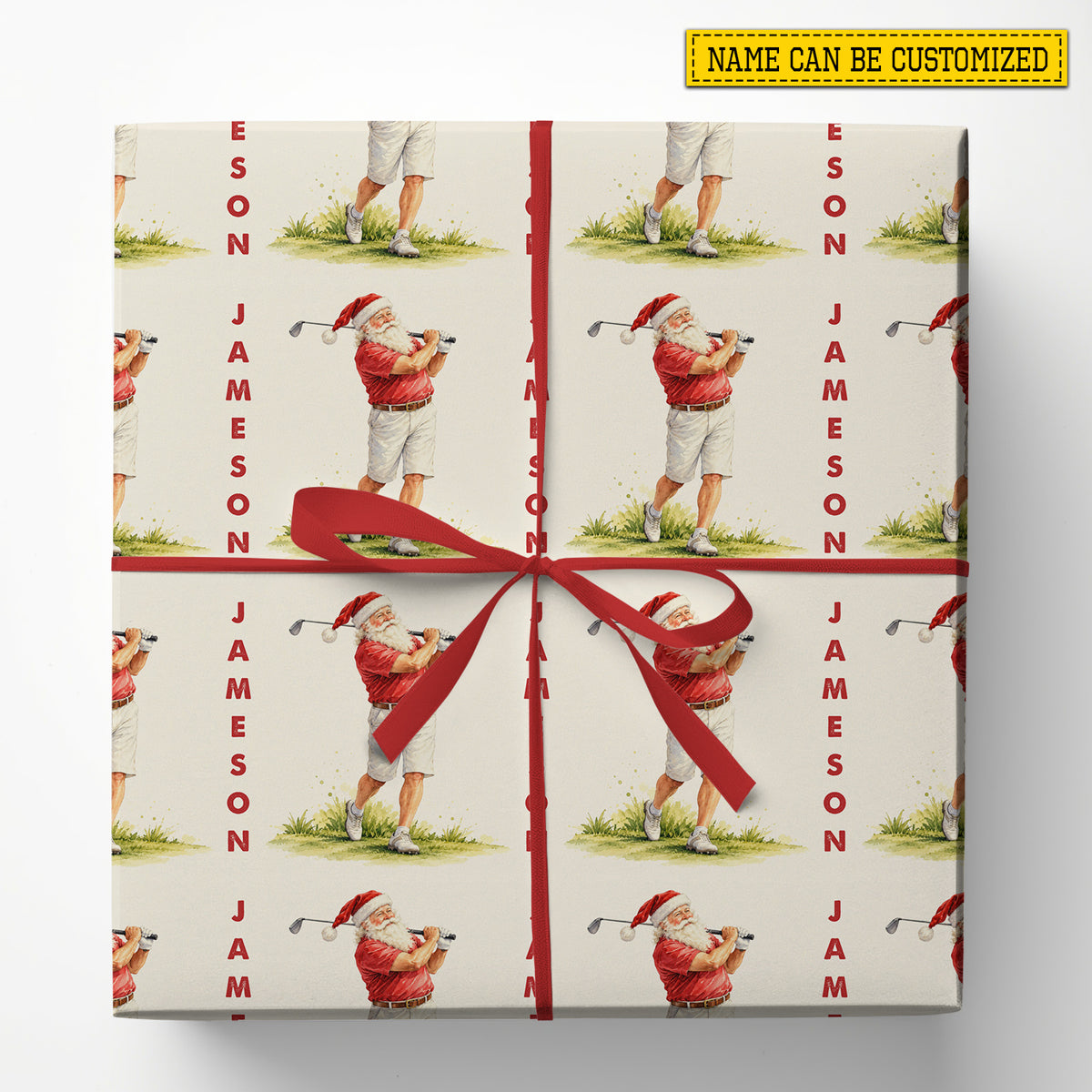 Personalized Christmas Golf Wrapping Paper, Golfing Santa Wrapping Paper Rolls, Xmas Gift Wrap For Golf Lover