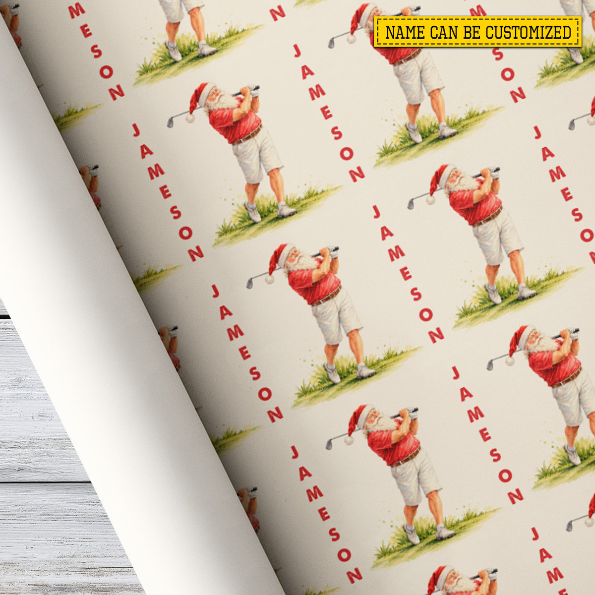 Personalized Christmas Golf Wrapping Paper, Golfing Santa Wrapping Paper Rolls, Xmas Gift Wrap For Golf Lover