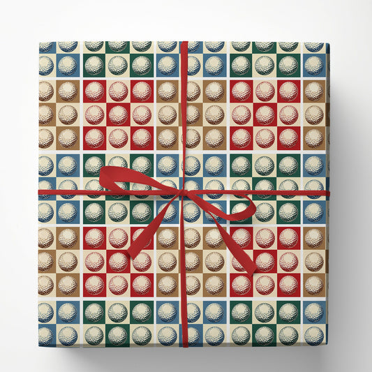 Golf Wrapping Paper, Golf Ball Checkerboard Pattern Wrapping Paper Rolls, Gift Wrap For Golf Lover