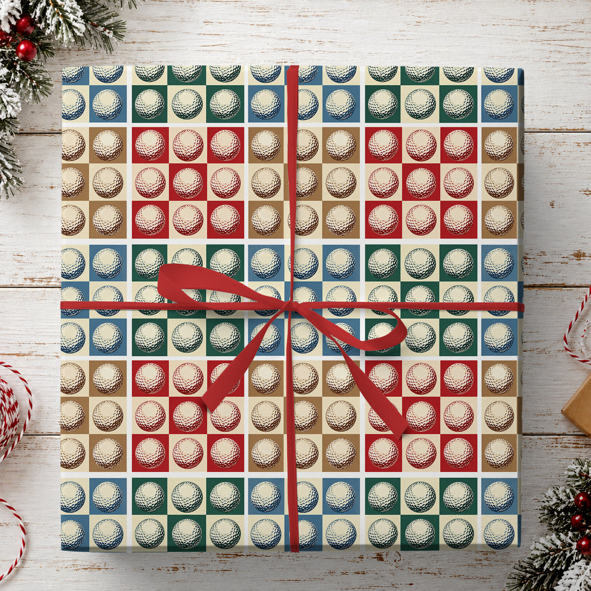 Golf Wrapping Paper, Golf Ball Checkerboard Pattern Wrapping Paper Rolls, Gift Wrap For Golf Lover