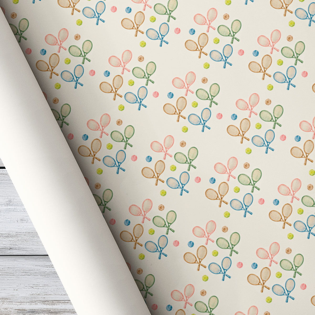 Vintage Tennis Wrapping Paper, Pastel Tennis Racket And Ball Pattern Wrapping Paper Rolls, Gift Wrap For Tennis Lover