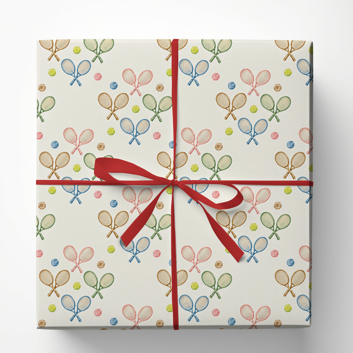 Vintage Tennis Wrapping Paper, Pastel Tennis Racket And Ball Pattern Wrapping Paper Rolls, Gift Wrap For Tennis Lover