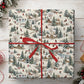 Vintage Christmas Skiing Wrapping Paper, Snowy Winter Scene With Cottages, Skiers & Ice Skaters Wrapping Paper Rolls, Xmas Gift Wrap For Skiing Lover
