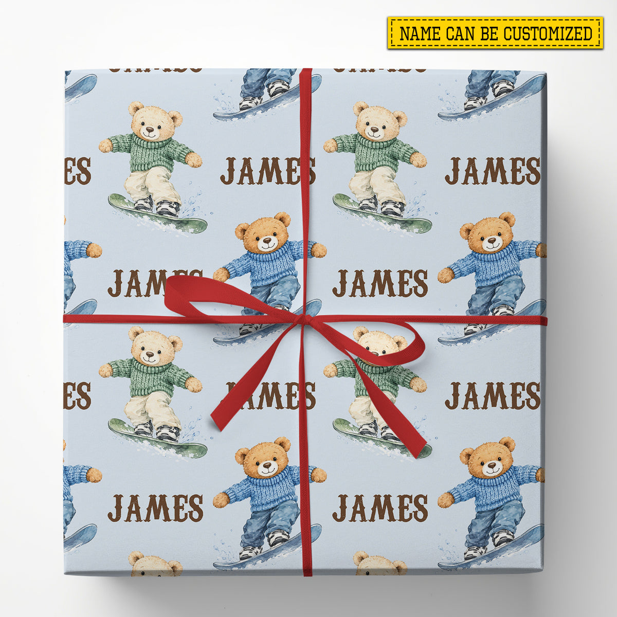 Personalized Snowboarding Bear Wrapping Paper, Snow Much Bear Fun Wrapping Paper Rolls, Gift Wrap For Snowboarding Lover