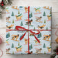 Skiing Dogs Wrapping Paper, Pups With Winter Scarves On Light Blue Winter Sport Wrapping Paper Rolls, Gift Wrap For Skiing & Dog Lover
