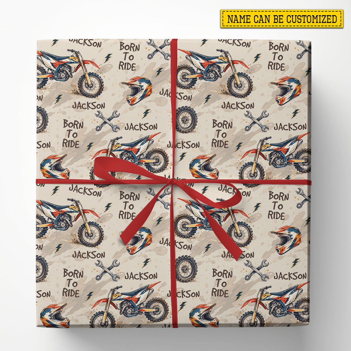 Personalized Dirt Bike Wrapping Paper, Custom Name Born To Ride Motocross Wrapping Paper Rolls, Gift Wrap For Motocross Lover