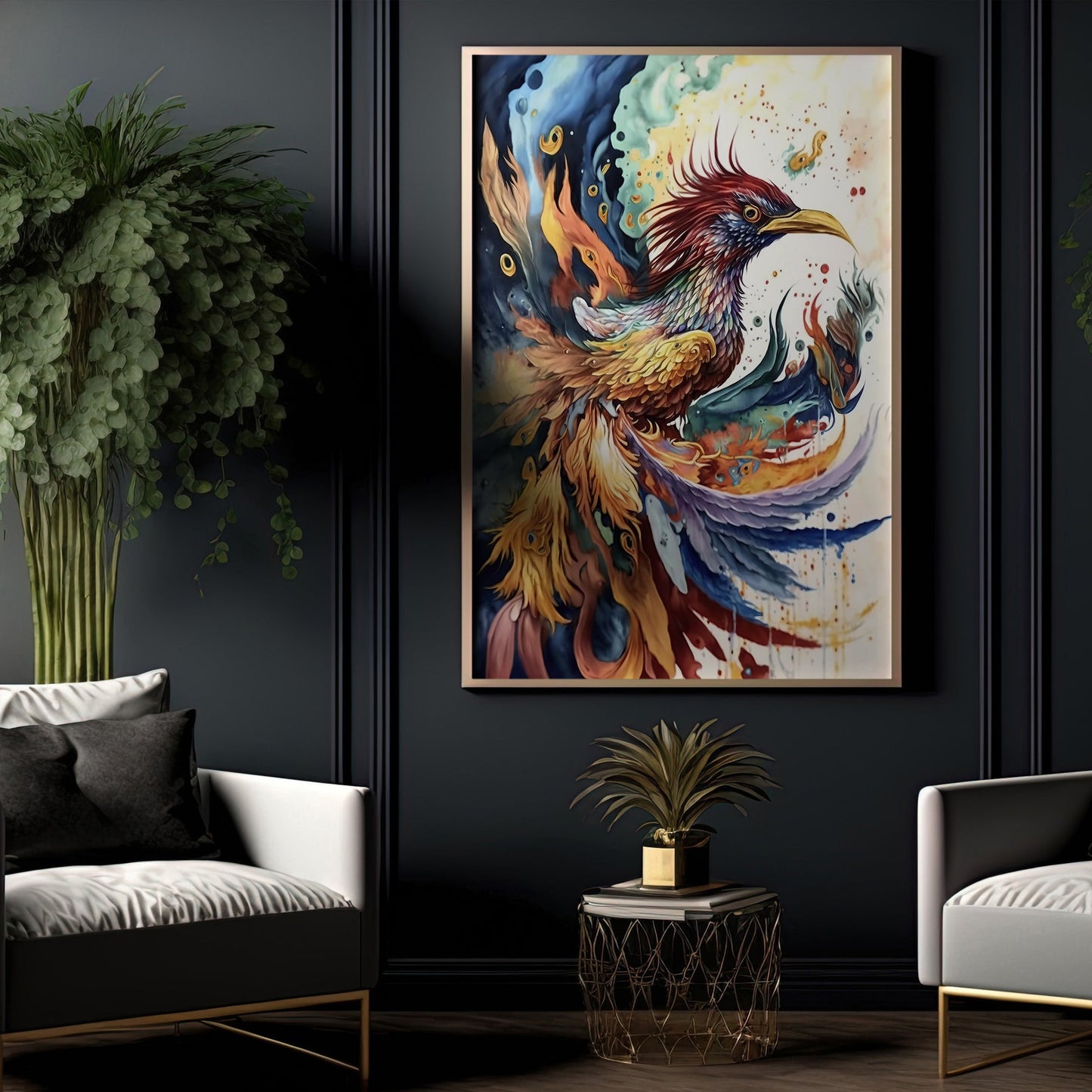 Dramatic Colorful Phoenix, Vintage Phoenix Canvas Painting, Wall Art Decor - Phoenix Poster Gift