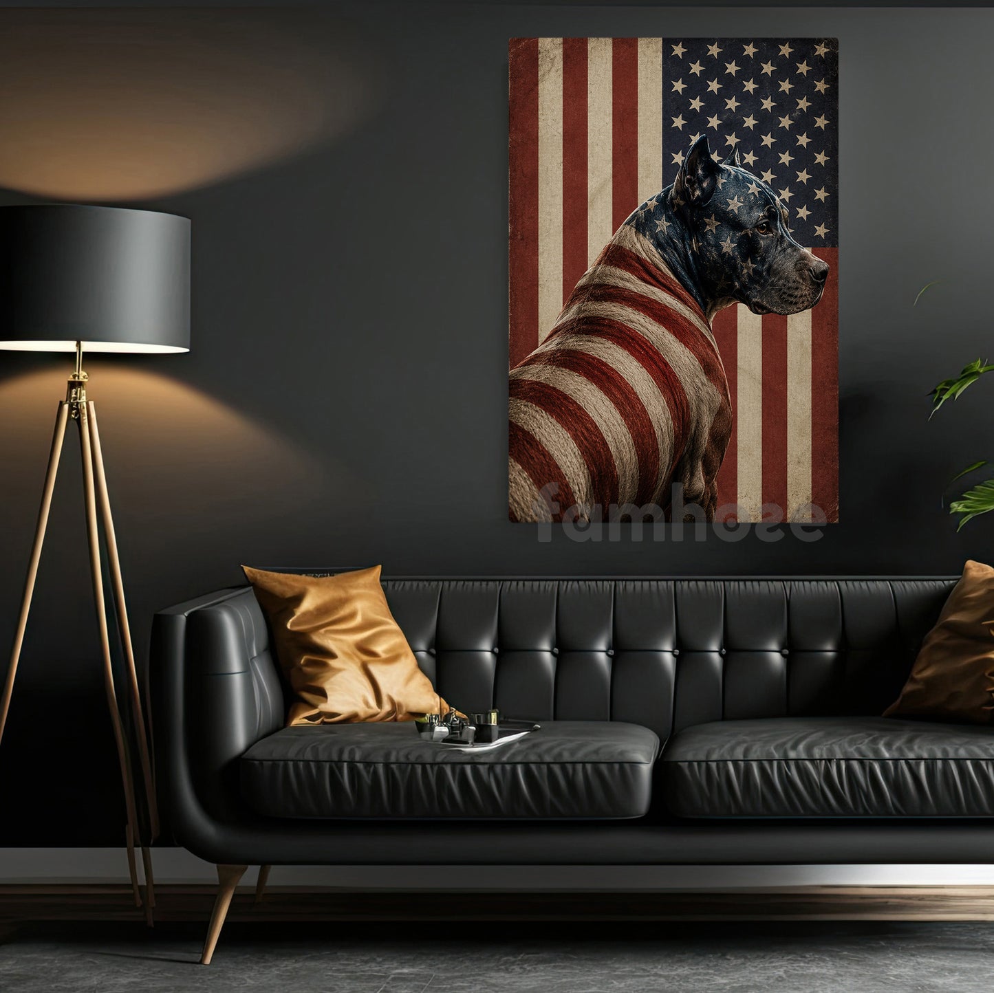 July 4th Pitbull Dog Canvas Painting, Freedom Guardian Wall Art Decor, Independence Day Poster Gift For Pitbull Lover