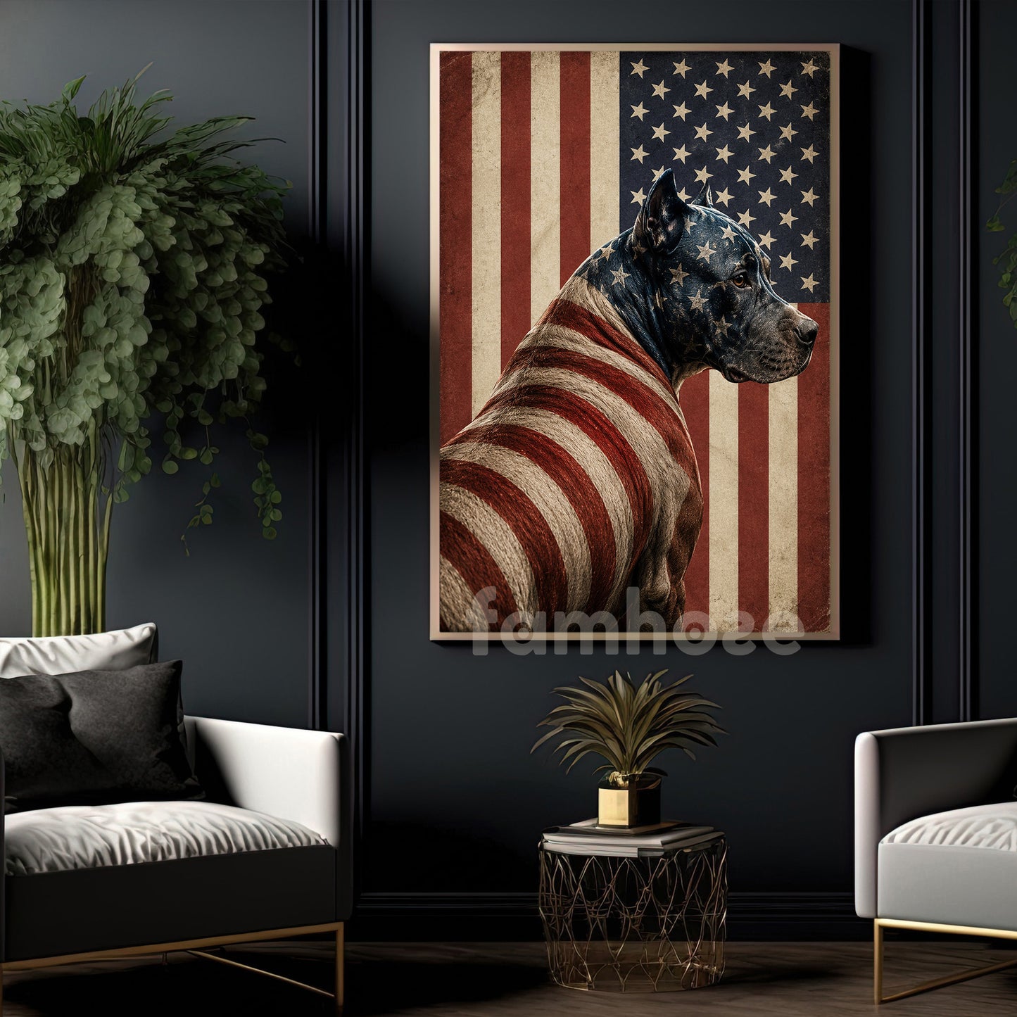 July 4th Pitbull Dog Canvas Painting, Freedom Guardian Wall Art Decor, Independence Day Poster Gift For Pitbull Lover