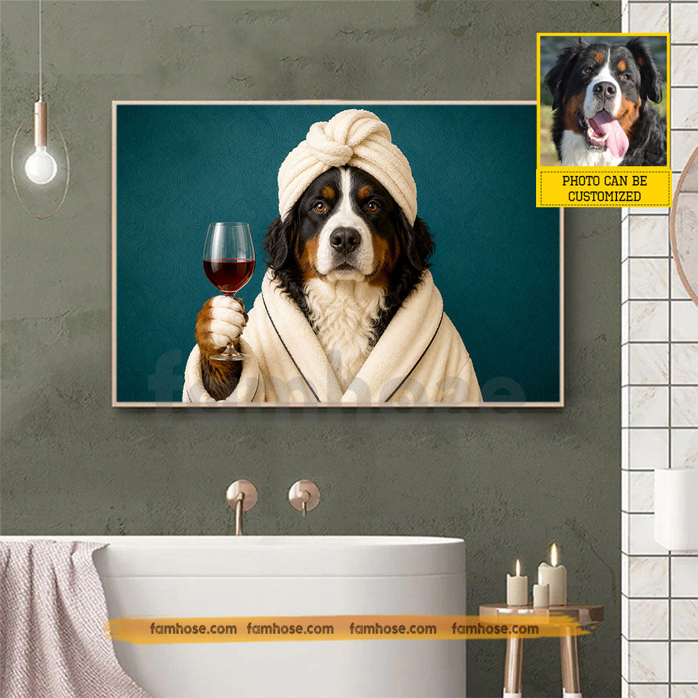 Funny Personalized Dog & Wine Toilet Canvas Painting, Spa Dog Bathroom Wall Art Decor, Restroom Poster Gift For Dog Lover