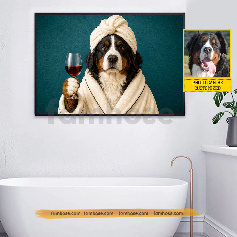 Funny Personalized Dog & Wine Toilet Canvas Painting, Spa Dog Bathroom Wall Art Decor, Restroom Poster Gift For Dog Lover
