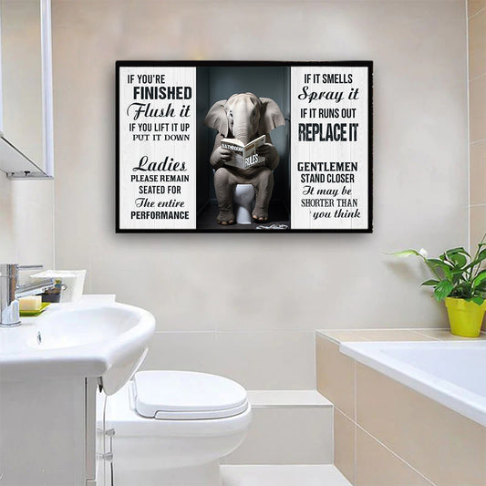 Ladies Please Remain Seated, Funny Elephant Bathroom Canvas Painting, Bathroom Wall Art Decor, Poster Gift For Elephant Lovers