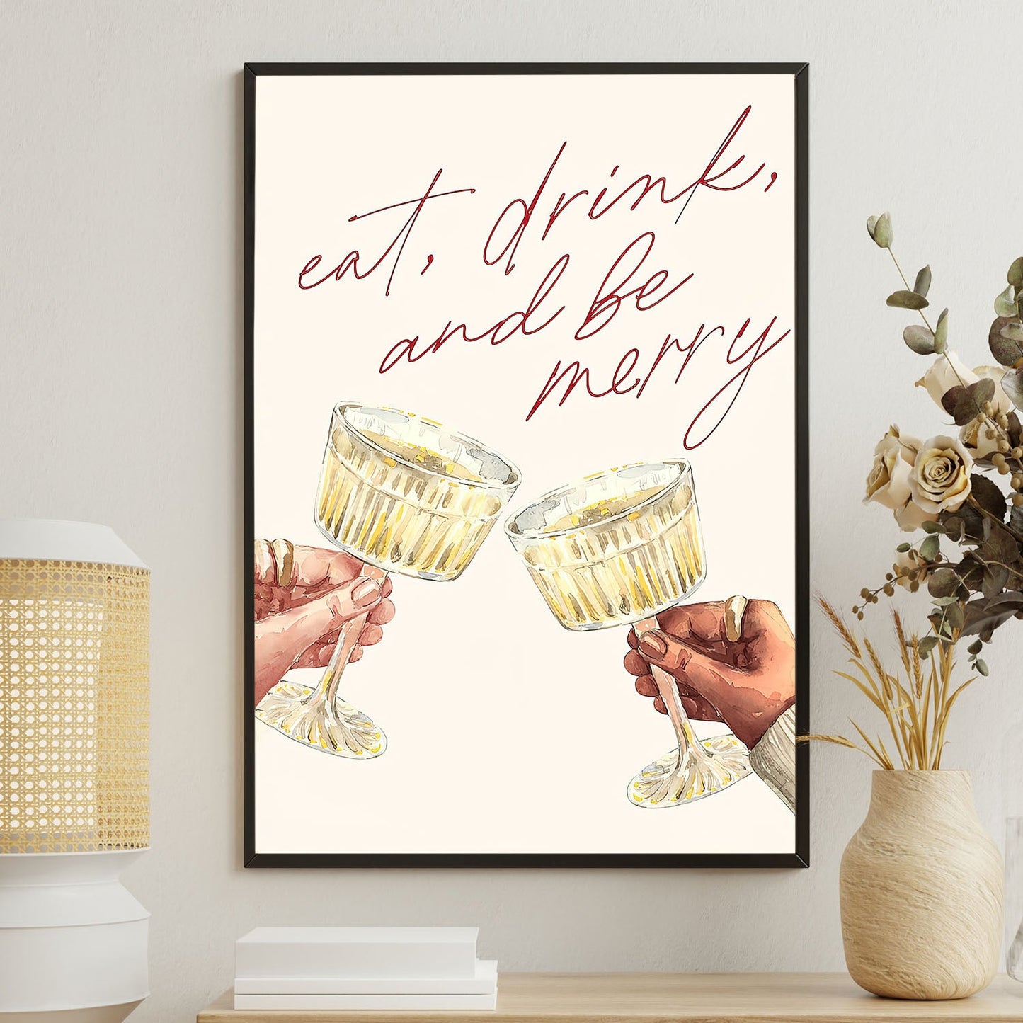 Eat Drink And Be Merry, Christmas Canvas Painting, Xmas Wall Art Decor - Christmas Poster Gift