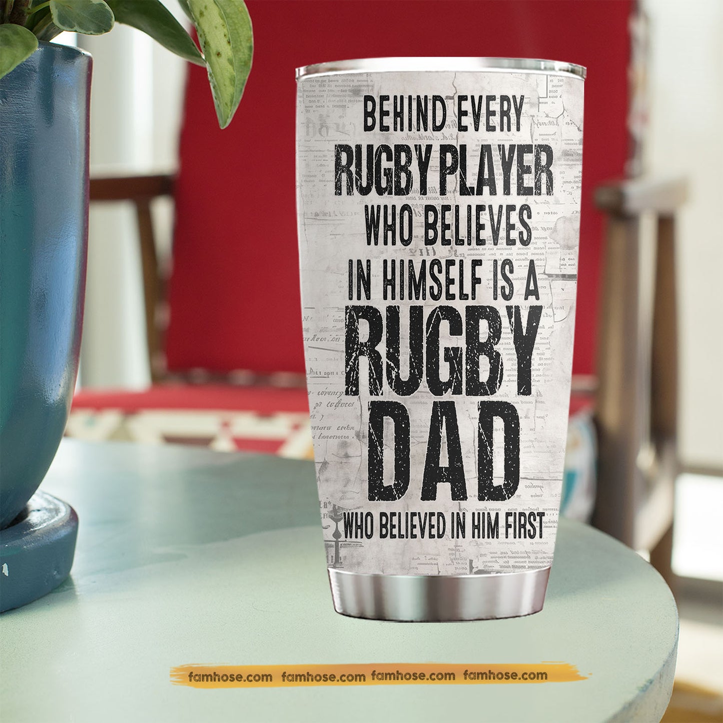 Personalized Rugby Dad Son Tumbler, Behind Every Rugby Player Sports Stainless Steel Tumbler, Travel Mug Tumblers Gift For Rugby Lovers