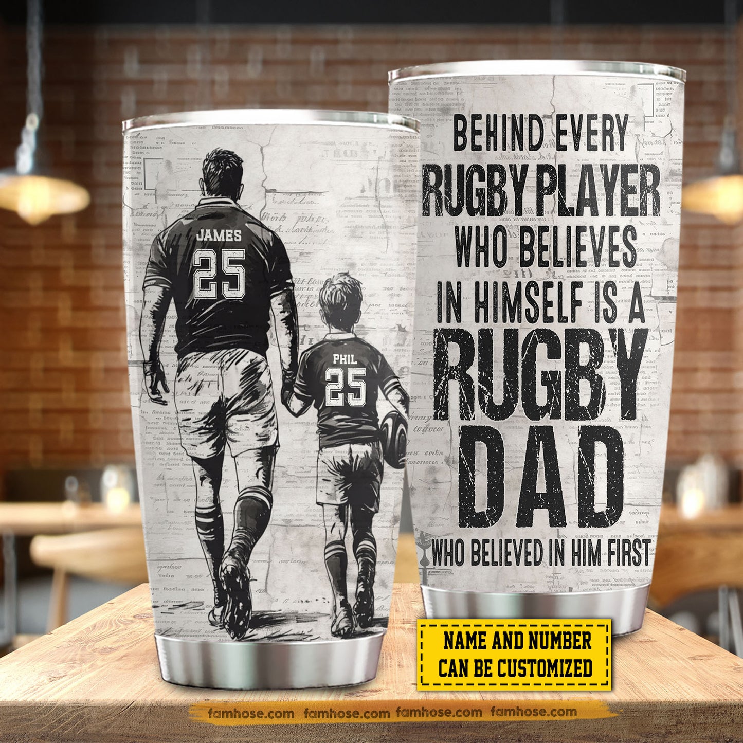 Personalized Rugby Dad Son Tumbler, Behind Every Rugby Player Sports Stainless Steel Tumbler, Travel Mug Tumblers Gift For Rugby Lovers