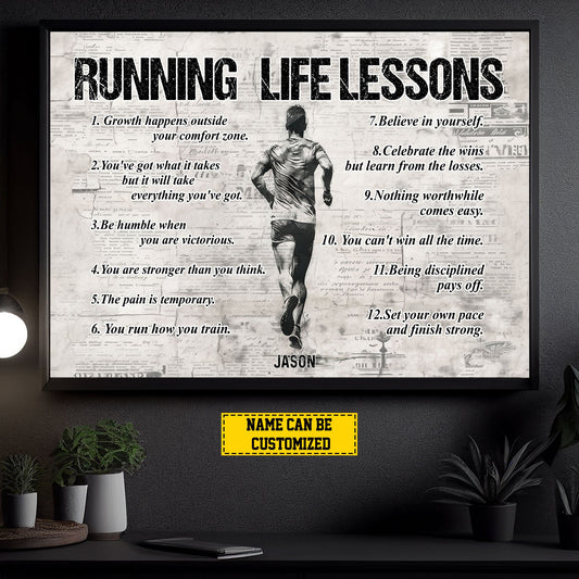 Running Life Lessons, Personalized Motivational Running Canvas Painting, Inspirational Quotes Wall Art Decor, Poster Gift For Running Lovers