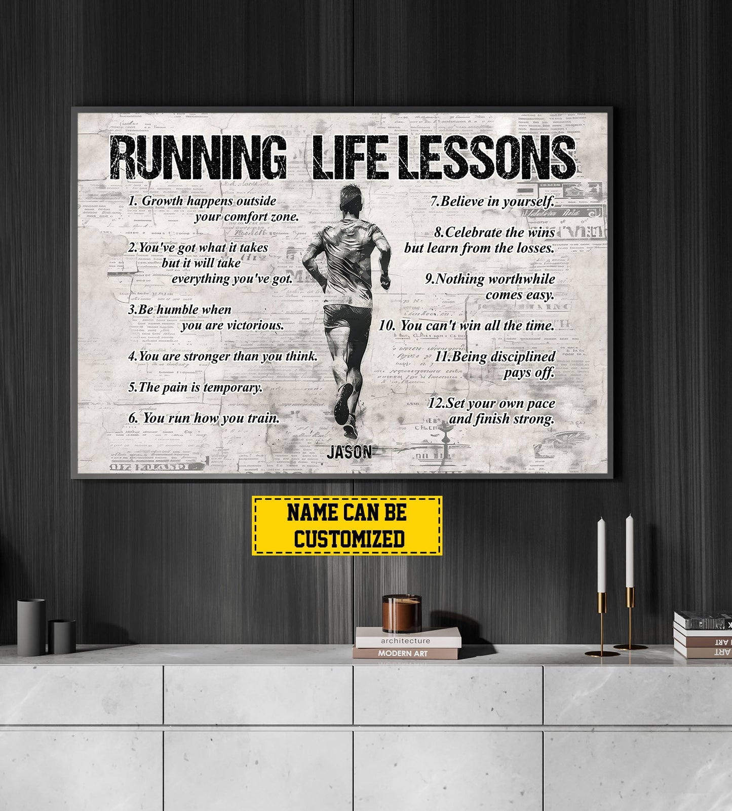 Running Life Lessons, Personalized Motivational Running Canvas Painting, Inspirational Quotes Wall Art Decor, Poster Gift For Running Lovers