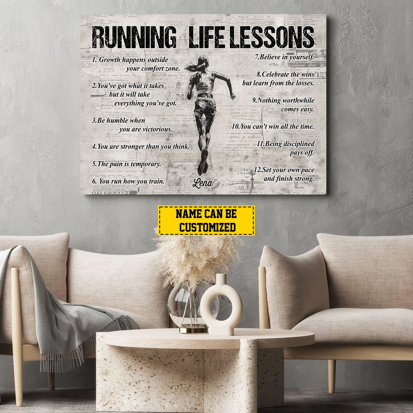 Personalized Motivational Running Girl Canvas Painting, Running Life Lessons, Inspirational Quotes Wall Art Decor, Poster Gift For Running Lovers