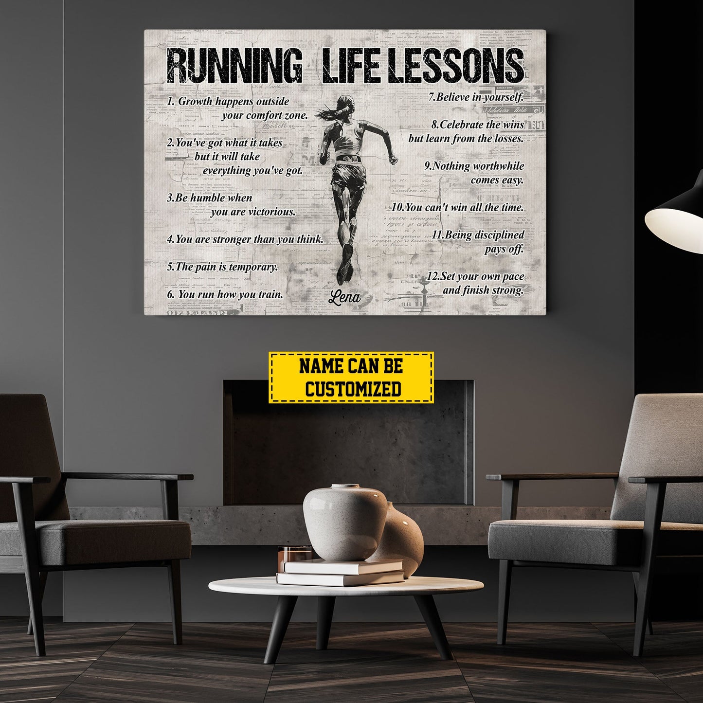 Personalized Motivational Running Girl Canvas Painting, Running Life Lessons, Inspirational Quotes Wall Art Decor, Poster Gift For Running Lovers