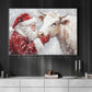 Christmas Cow Canvas Painting, Rustic Santa And Cow Wall Art Decor, Xmas Poster Gift For Cow Lovers