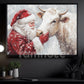Christmas Cow Canvas Painting, Rustic Santa And Cow Wall Art Decor, Xmas Poster Gift For Cow Lovers