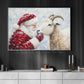 Christmas Goat Canvas Painting, Rustic Santa And Goat Wall Art Decor, Xmas Poster Gift For Goat Lovers