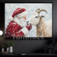 Christmas Goat Canvas Painting, Rustic Santa And Goat Wall Art Decor, Xmas Poster Gift For Goat Lovers