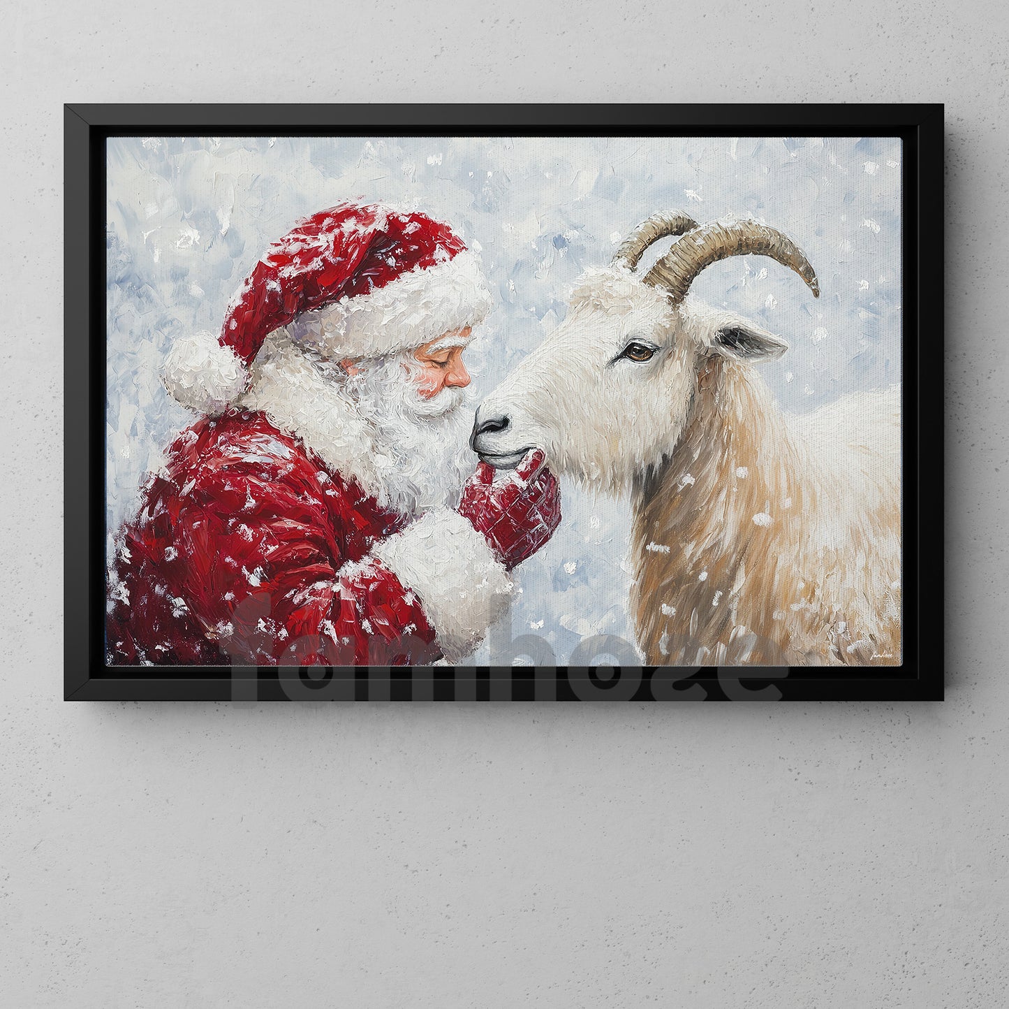Christmas Goat Canvas Painting, Rustic Santa And Goat Wall Art Decor, Xmas Poster Gift For Goat Lovers