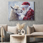 Christmas Llama Canvas Painting, Rustic Santa And Llama Wall Art Decor, Xmas Poster Gift For Llama Lovers